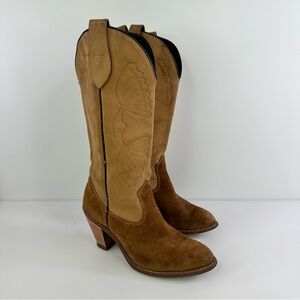 Vintage 80s Capezio L 726 Two Tone Tan Suede Leather Cowboy Boots Womens Size 7